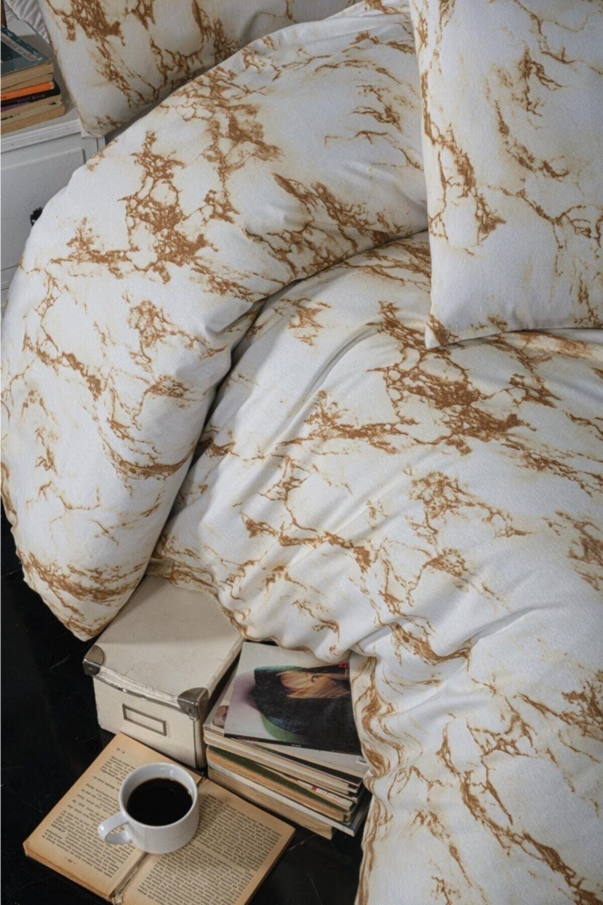 Double Marble Patterned Duvet Cover Set 200*220 - Brown - Swordslife