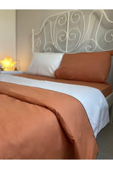 Double Sided White-orange Colored Double Duvet Cover Set - Swordslife