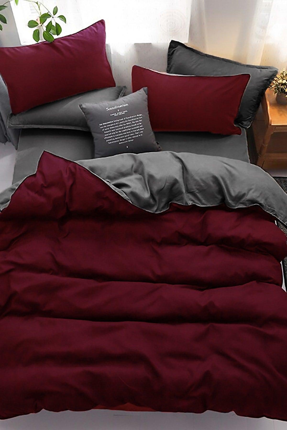 Double Sided Duvet Cover Set Double Claret Red - Smoked - Swordslife