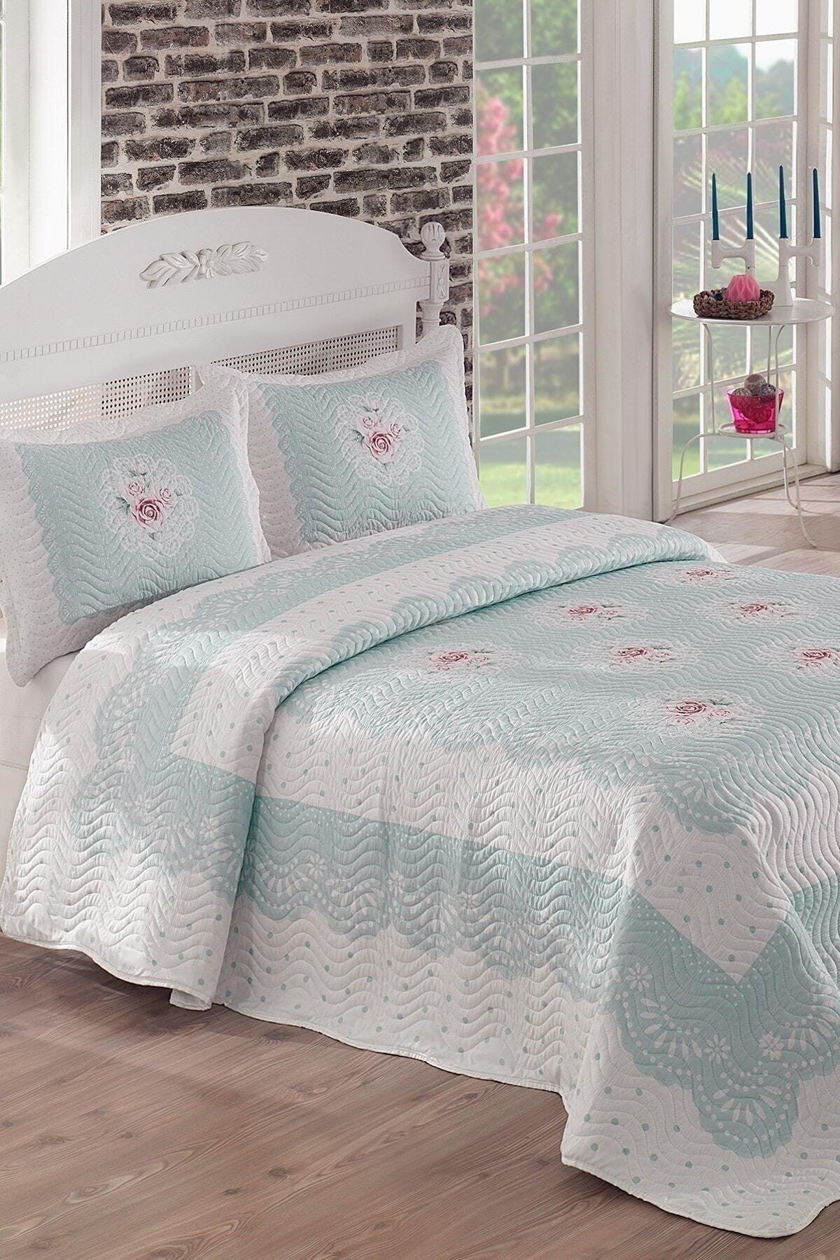 Clara Blue Double Quilted Bedspread - Swordslife