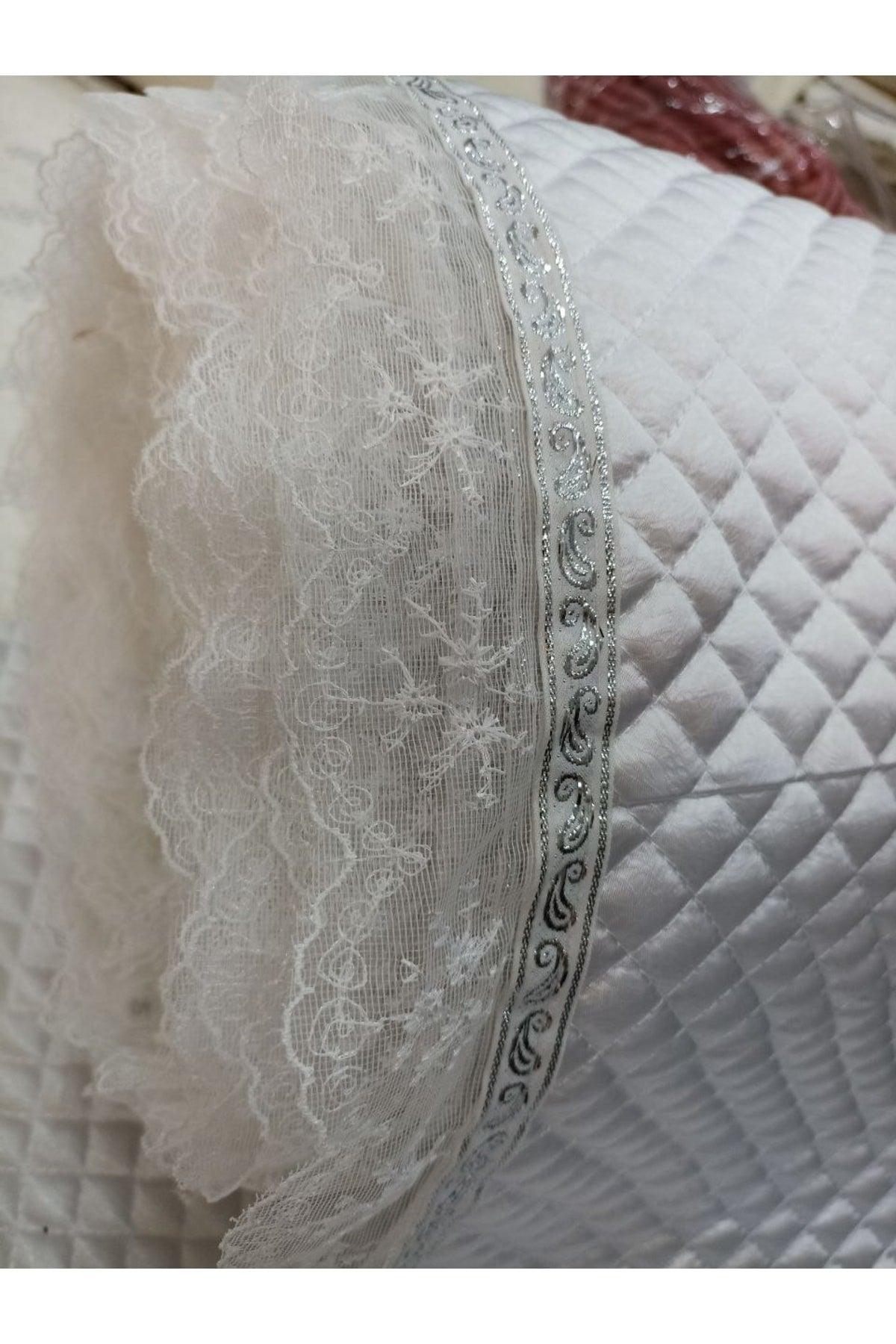 White Quilted Lace Shelf Cover For Wardrobe