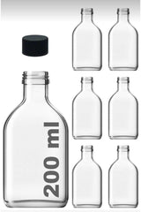 Cold Brew Transparent 200 Ml 6 Pieces Flat Glass Bottle with Leakproof Black Plastic Cap (cold Coffee) - Swordslife