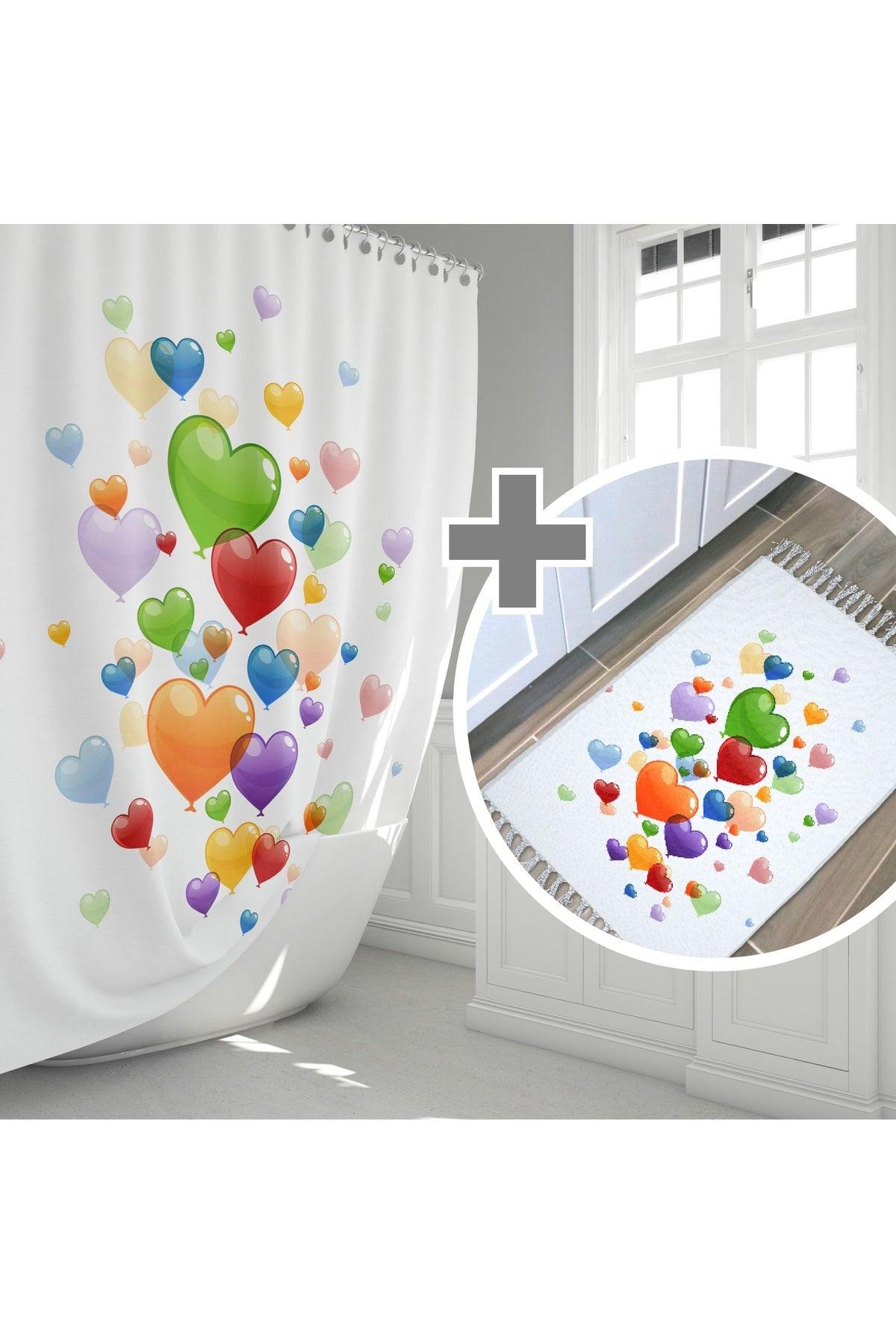 Colorful Balloon Bathroom Curtain Set - Non-slip Base Bath Mat And Shower Curtain Set - Front Door Mat - Swordslife
