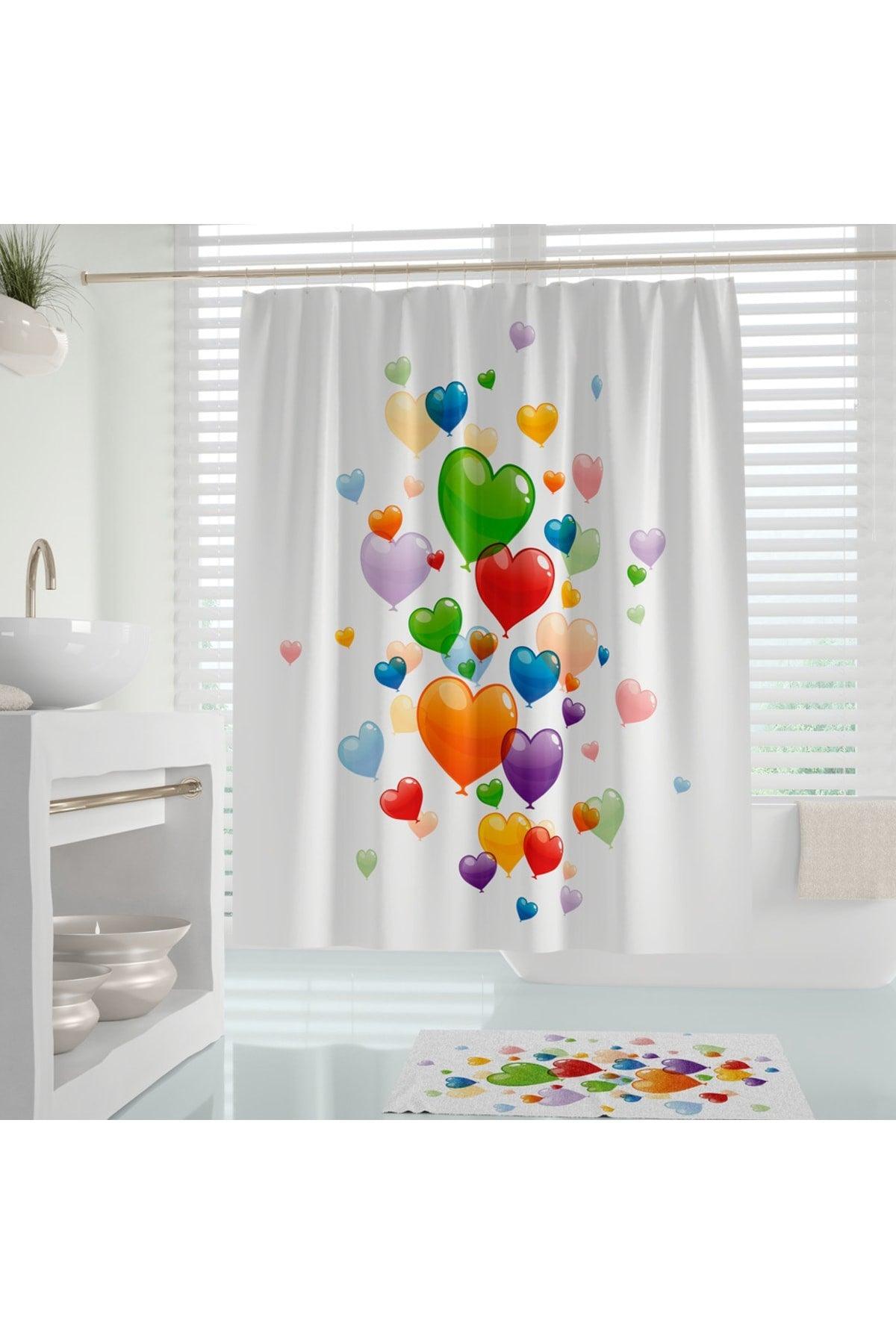 Colorful Balloon Bathroom Curtain Set - Non-slip Base Bath Mat And Shower Curtain Set - Front Door Mat - Swordslife