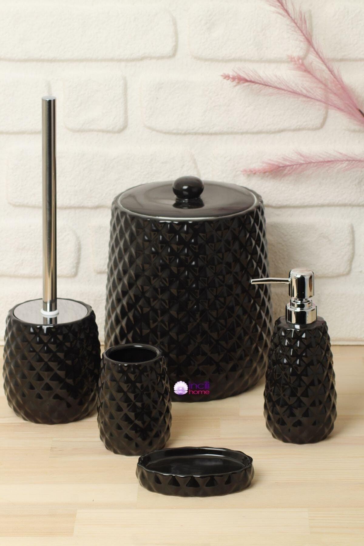 Cone Porcelain Bathroom Set 5 Pieces/black