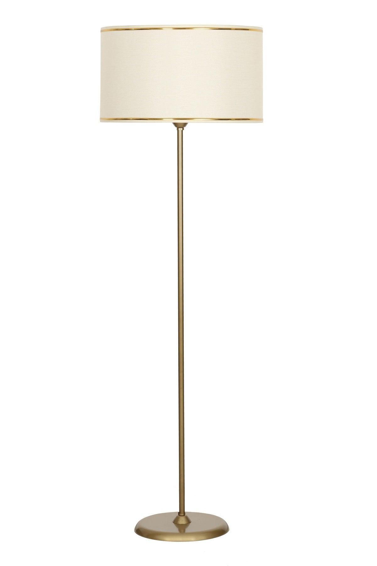 Conic Tumbled Single Leg Metal Flat Floor Lamp - Cream with Gold Stripe - Swordslife