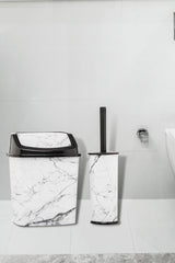 Dustbin Wc Toilet Brush Set of 2 White Marble Patterned Odorless Set - Swordslife