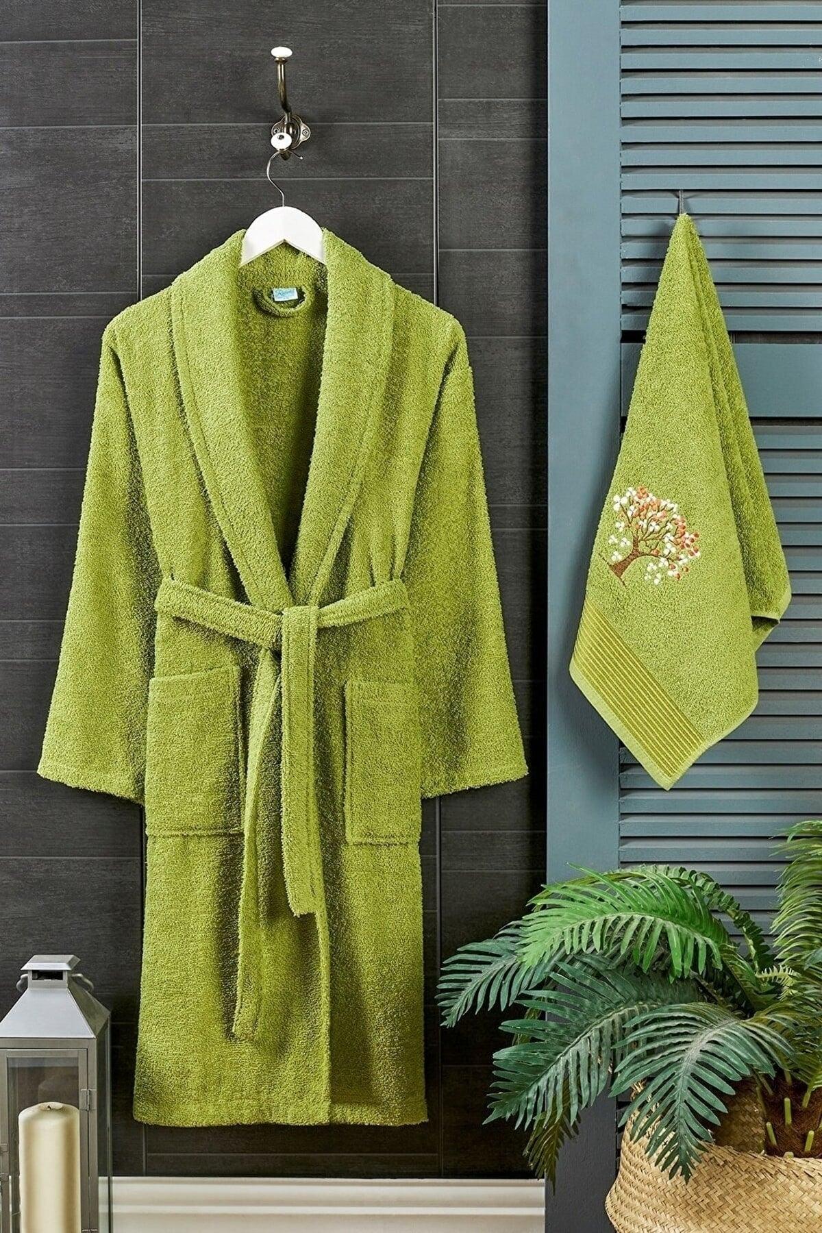 Cotton Double Bathrobe Set | Pistachio green - Swordslife