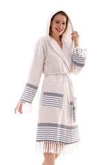 Cotton Hooded Unisex Beige Bathrobe | Towel Loincloth Bathrobe - Swordslife