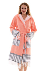 Cotton Hooded Unisex Orange Bathrobe | Towel Loincloth Bathrobe - Swordslife