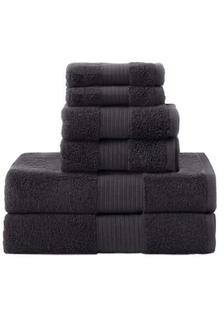 Cotton Luxury Bath Head Face Towel Set of 6 Black - Swordslife