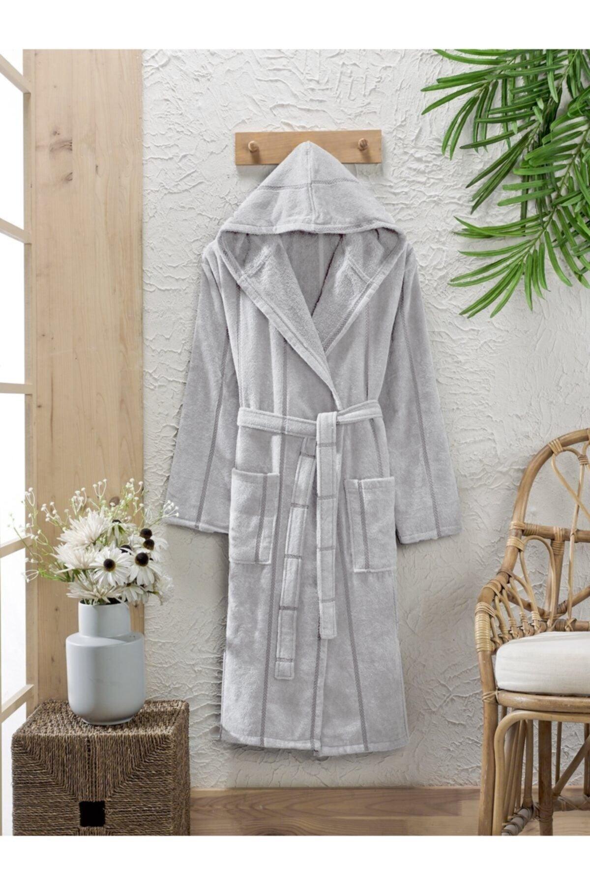 Cotton Velvet Hooded Unisex Light Gray Bathrobe - Swordslife