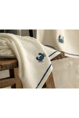 Crab Cotton Embroidered Hand Towel 30x40 Cm White