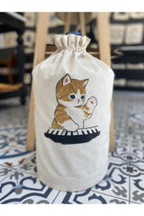 Cream Carboy Cover Piano Playing Cat Printed - Swordslife