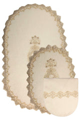 Cream Lisa 3pcs Dowry French Lace Appliqued Closet Set Bathroom Carpet Mat Set - Swordslife