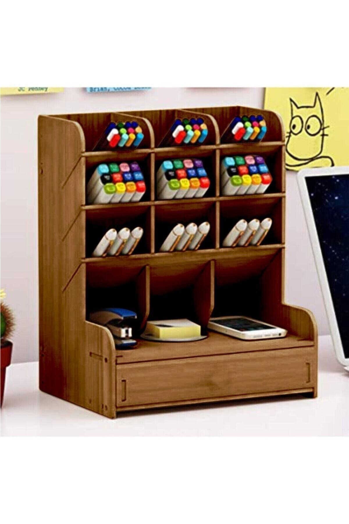 Cross 9 Compartments Desktop Pen Holder With Drawer