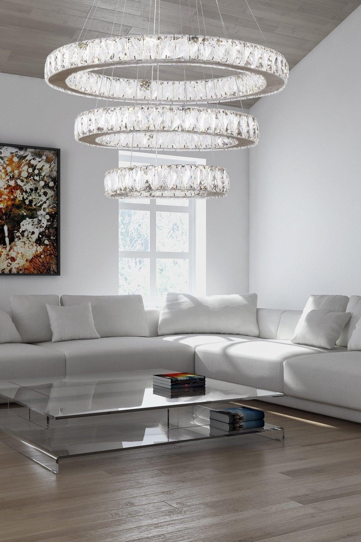 Crystal 3 Tiers Round Led Chandelier - Swordslife