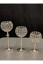 Set of 3 Silver Candlestick with Crystal Stone Leg - Swordslife