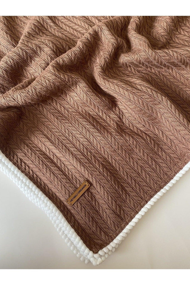 Cunda Series Knitted Pattern 100% Cotton Baby Pique Blanket Brown // 110x100 Cm - Swordslife