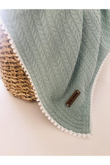 Cunda Series Knitted Pattern 100% Cotton Baby Pique Blanket Mint Green // 110x100 Cm - Swordslife