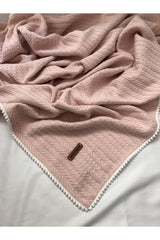 Cunda Series Knitted Pattern 100% Cotton Baby Pique Blanket Soft Pink // 110x100 Cm - Swordslife