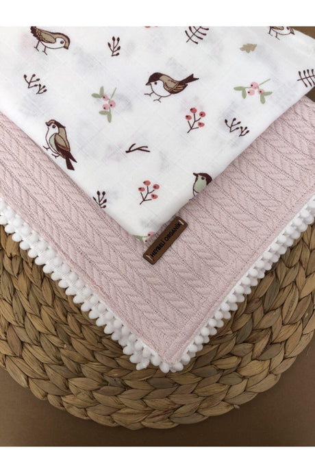 Cunda Series Knitted Pattern 100% Cotton Baby Pique Blanket Soft Pink // 110x100 Cm - Swordslife