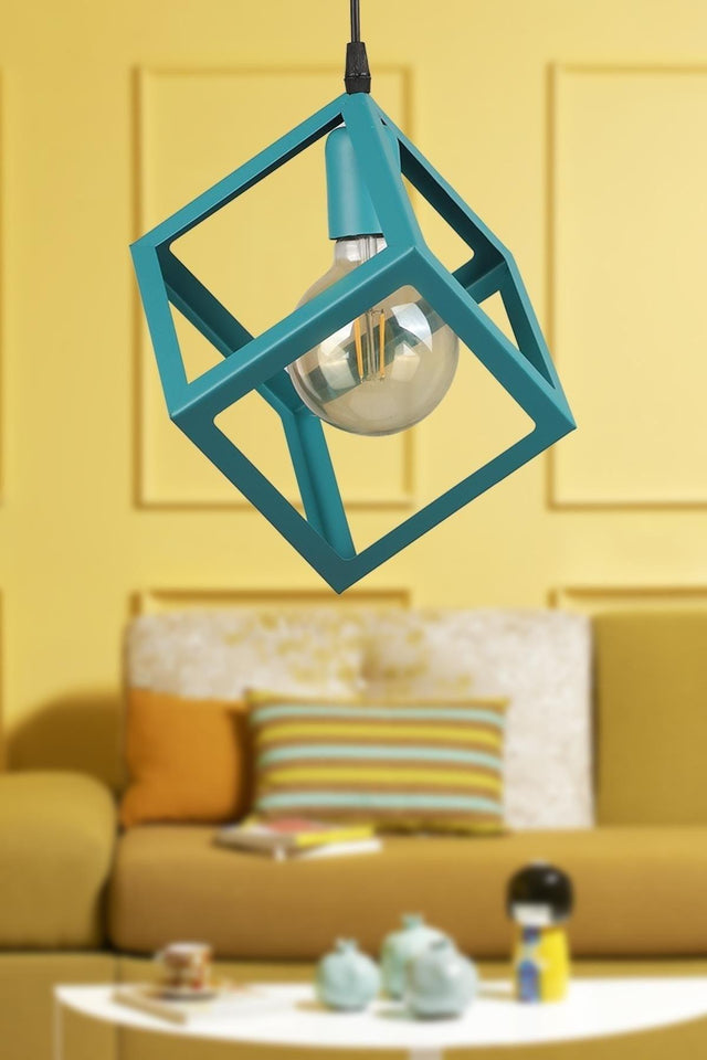 Cube Single Chandelier Turquoise