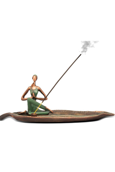 Special Design Woman Practicing Yoga Incense Holder Green Leaf - Swordslife