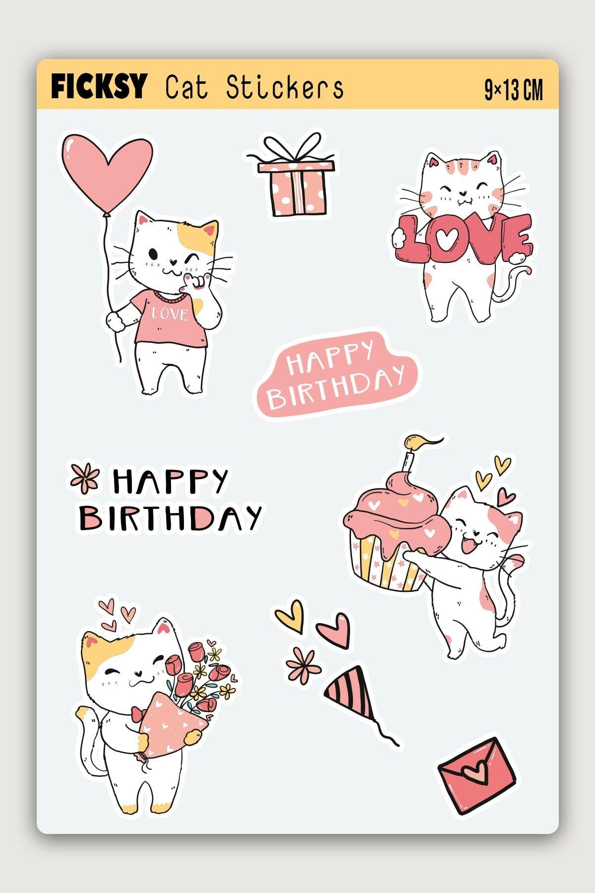 Cute Cat Birthday Themed Sticker Set -