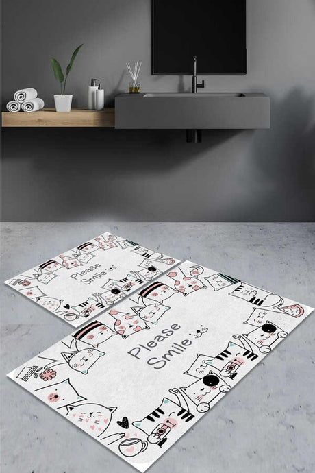 Cute Cat Written White Bath Mat Binary Set Dc-8018 - Swordslife