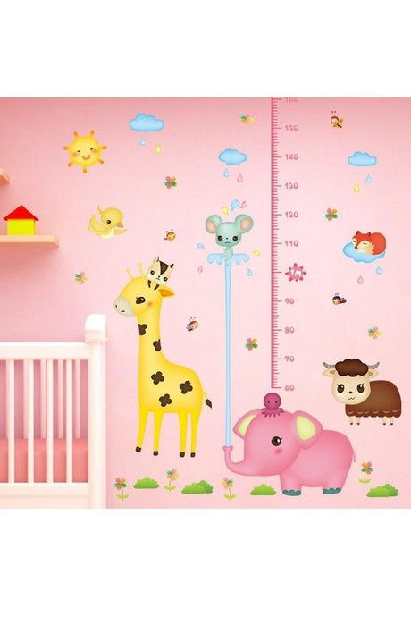 Cute Elephant Giraffe Sheep Kids Room Height Measuring Chart Wall Sticker - Swordslife