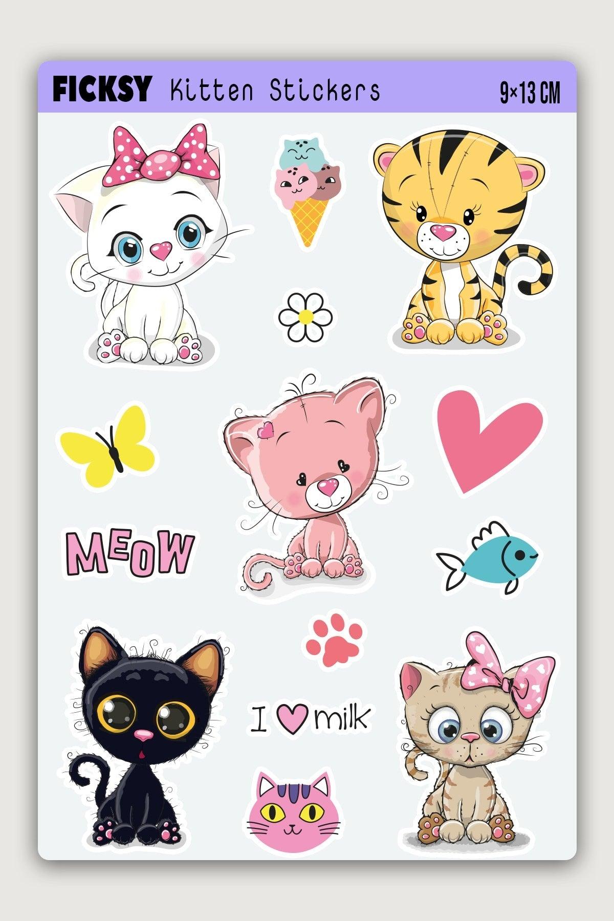Cute Kitten Sticker Set - 14 Pieces
