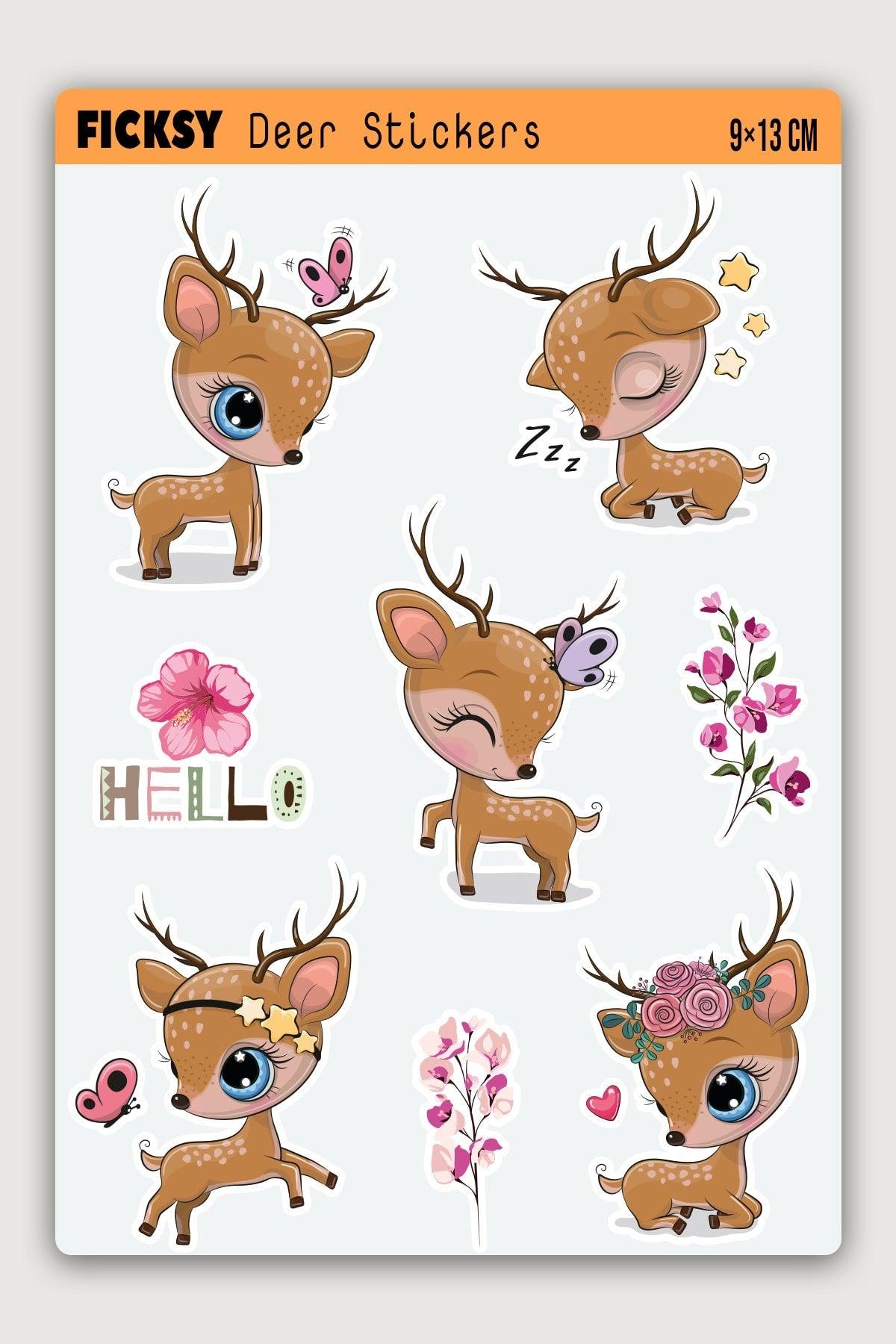 Cute Baby Deer Sticker Set - 8 Pieces