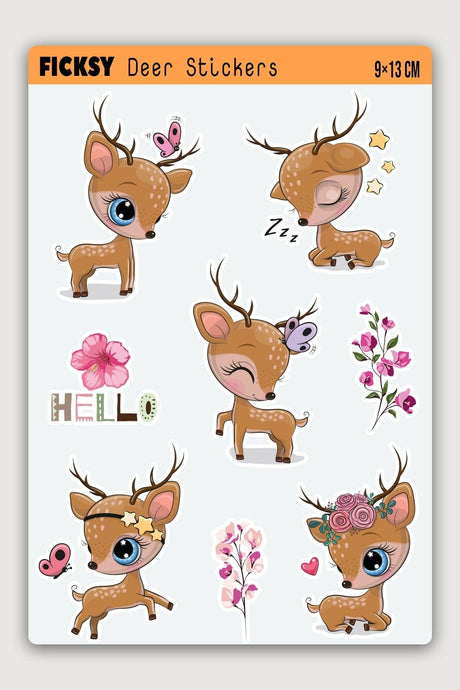 Cute Baby Deer Sticker Set - 8 Pieces