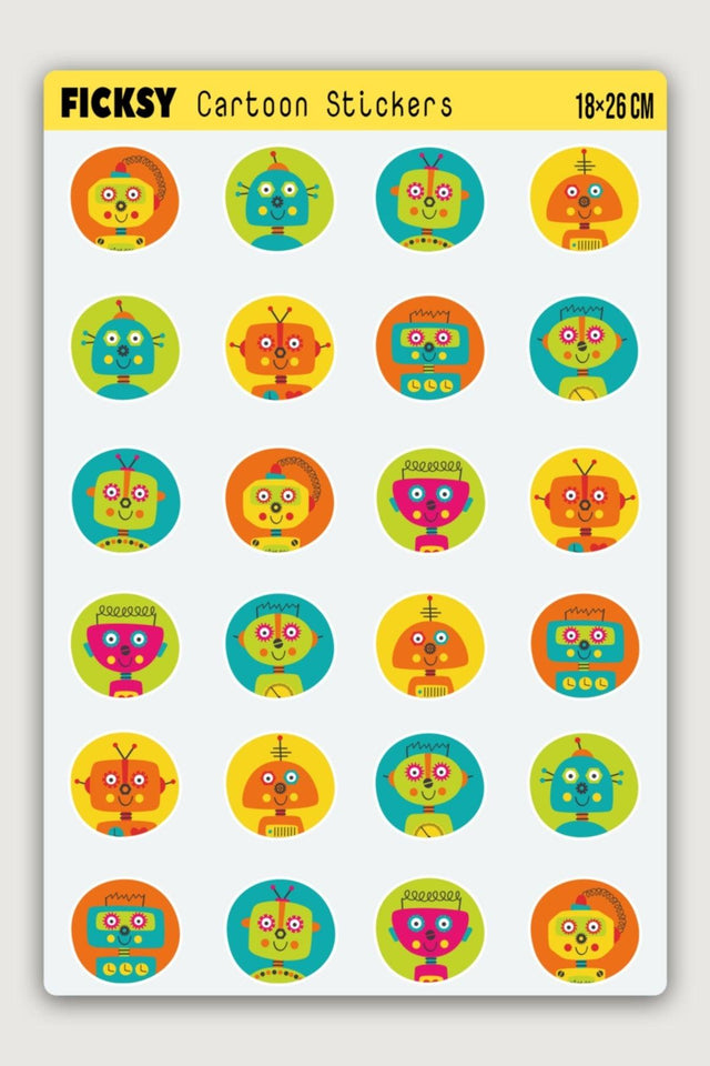 Cute Robots Sticker Set - 24 Pieces