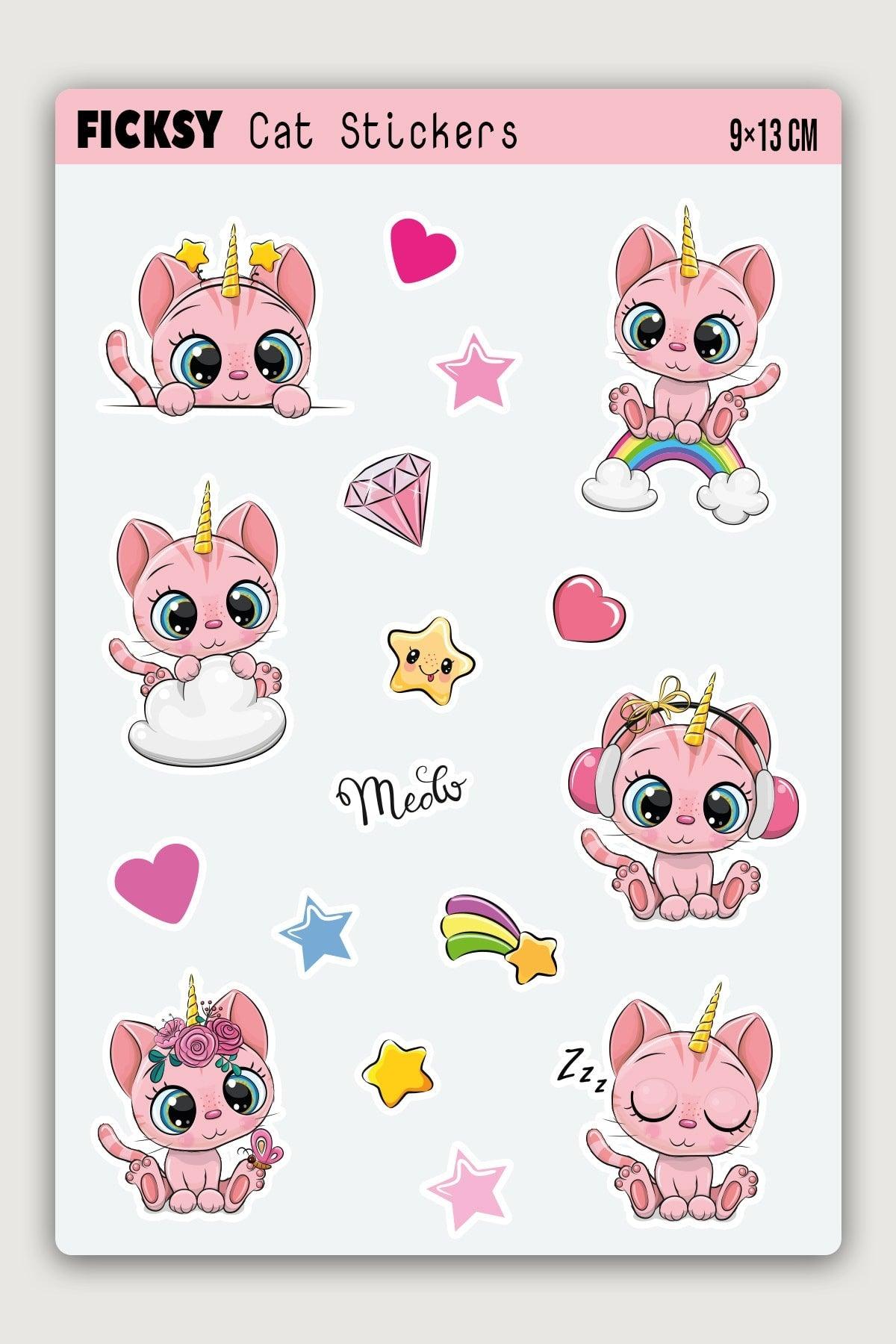 Cute Unicorn Pink Kitten Sticker Set