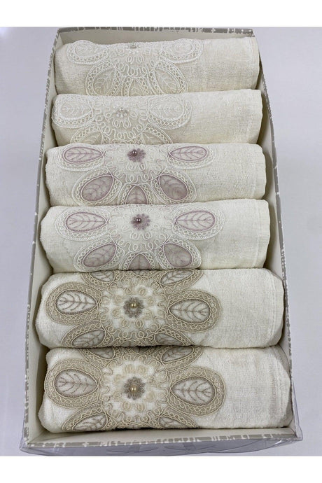 Pcs 50x90 Hand And Face Towel Set With Daisy Guipure Pearl Embroidered Box - Swordslife