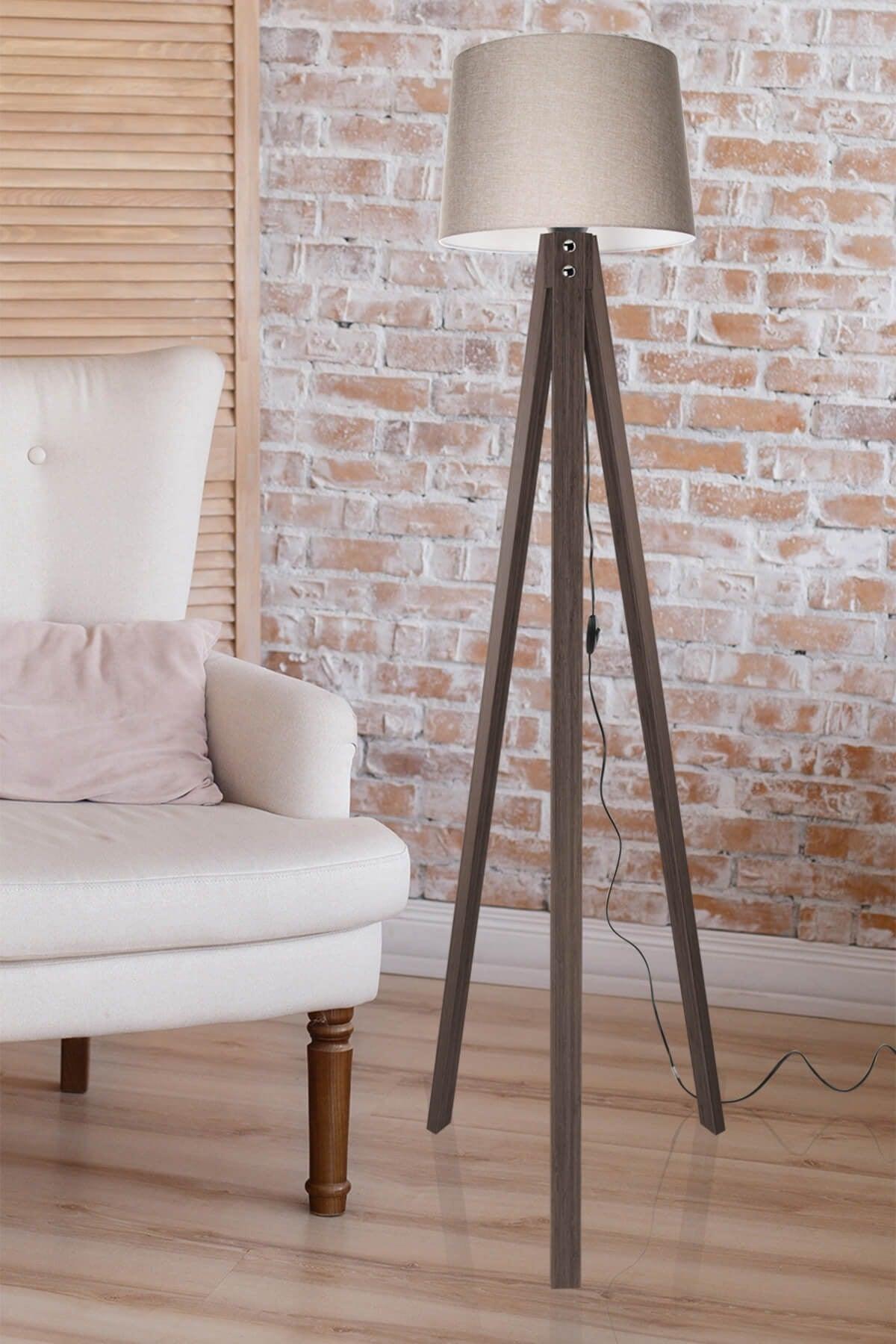 Deco Floor Lamp Walnut Leg / Sand Beige Hat - Swordslife