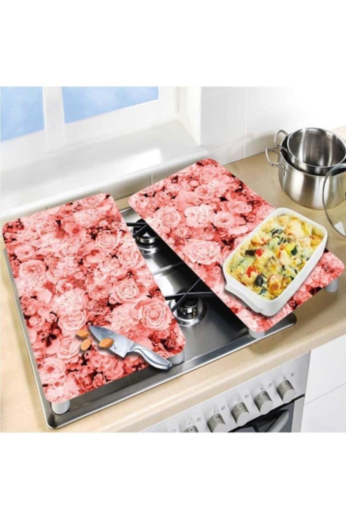 Decorative Glass Stove Protector And Cutting Board Multiple Roses 60cm X 52cm 2 Pieces, 4 Cookers - Swordslife