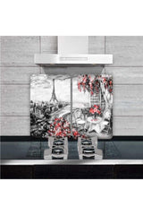 Decorative Glass Stove Protector And Cutting Board Paris 60cm X 52cm 2 Pieces, 4 Cookers - Swordslife