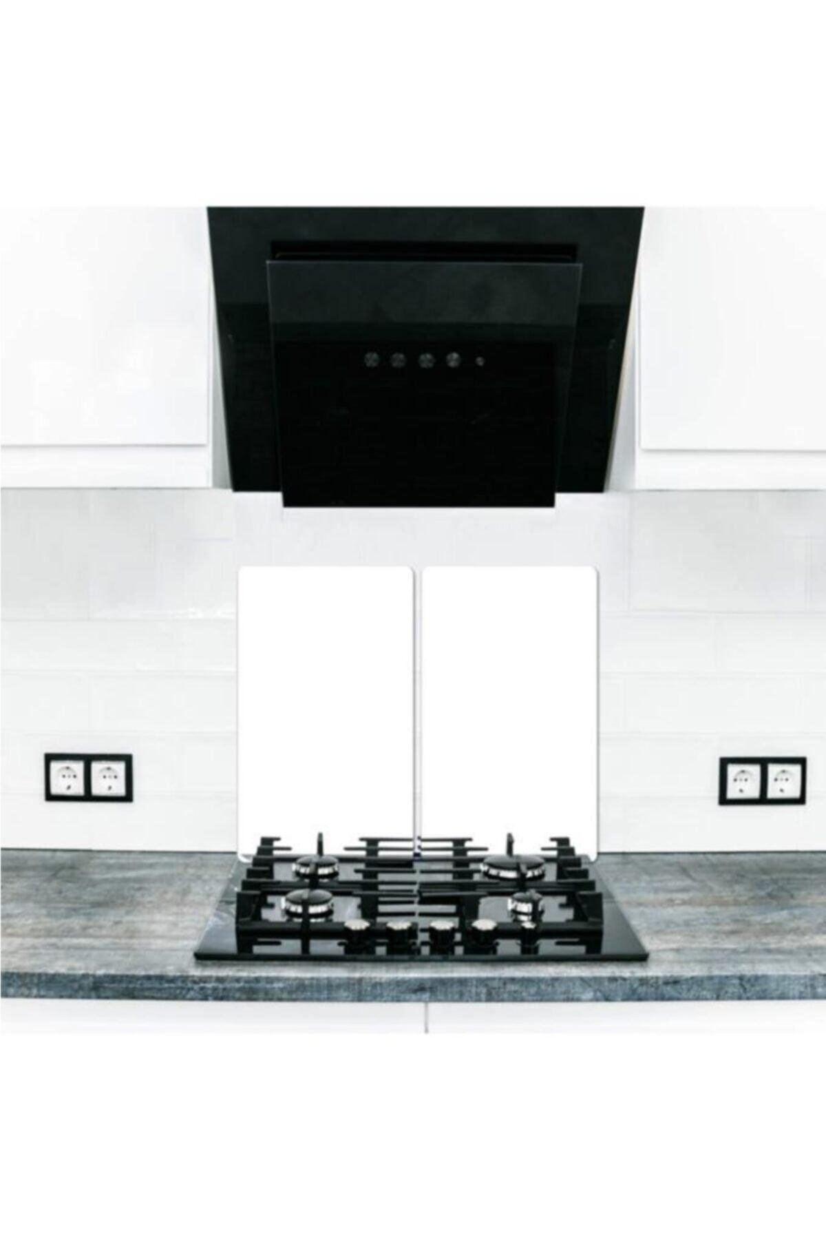 Decorative Glass Stove Protector And Cutting Board Plain White 60cm X 52cm 2 Pieces, 4 Cookers - Swordslife