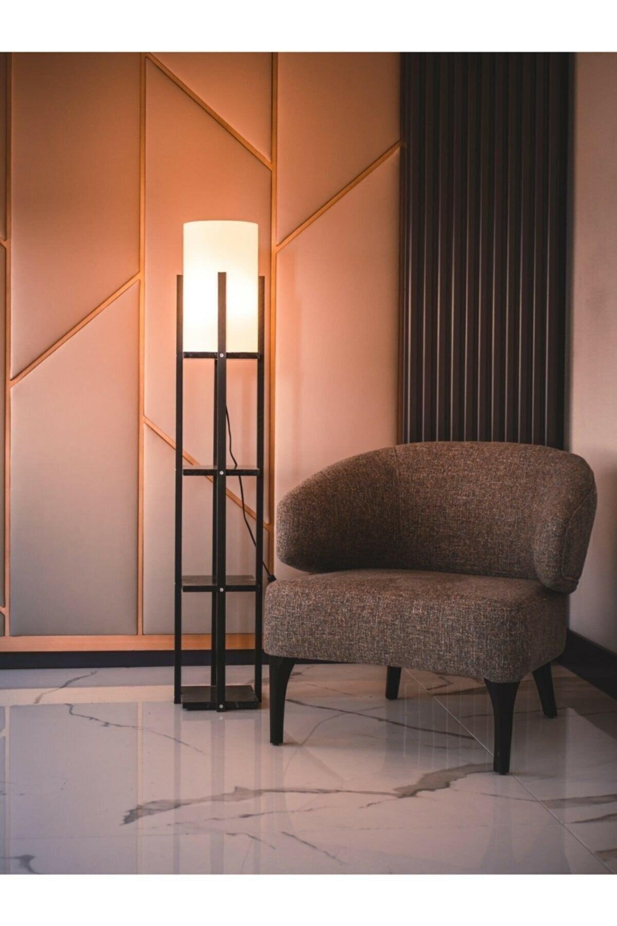 Black Marble Pattern Floor Lamp With Decorative Shelf - Swordslife