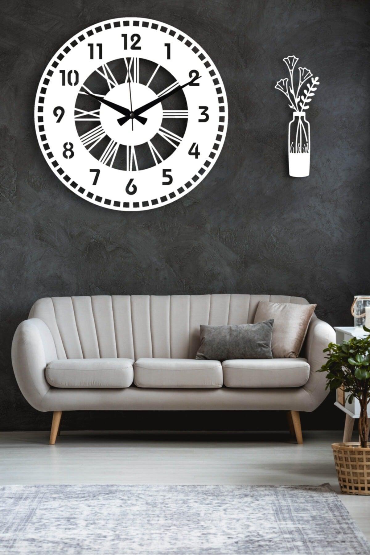 Decorative White Wall Clock + Vase Painting - Swordslife