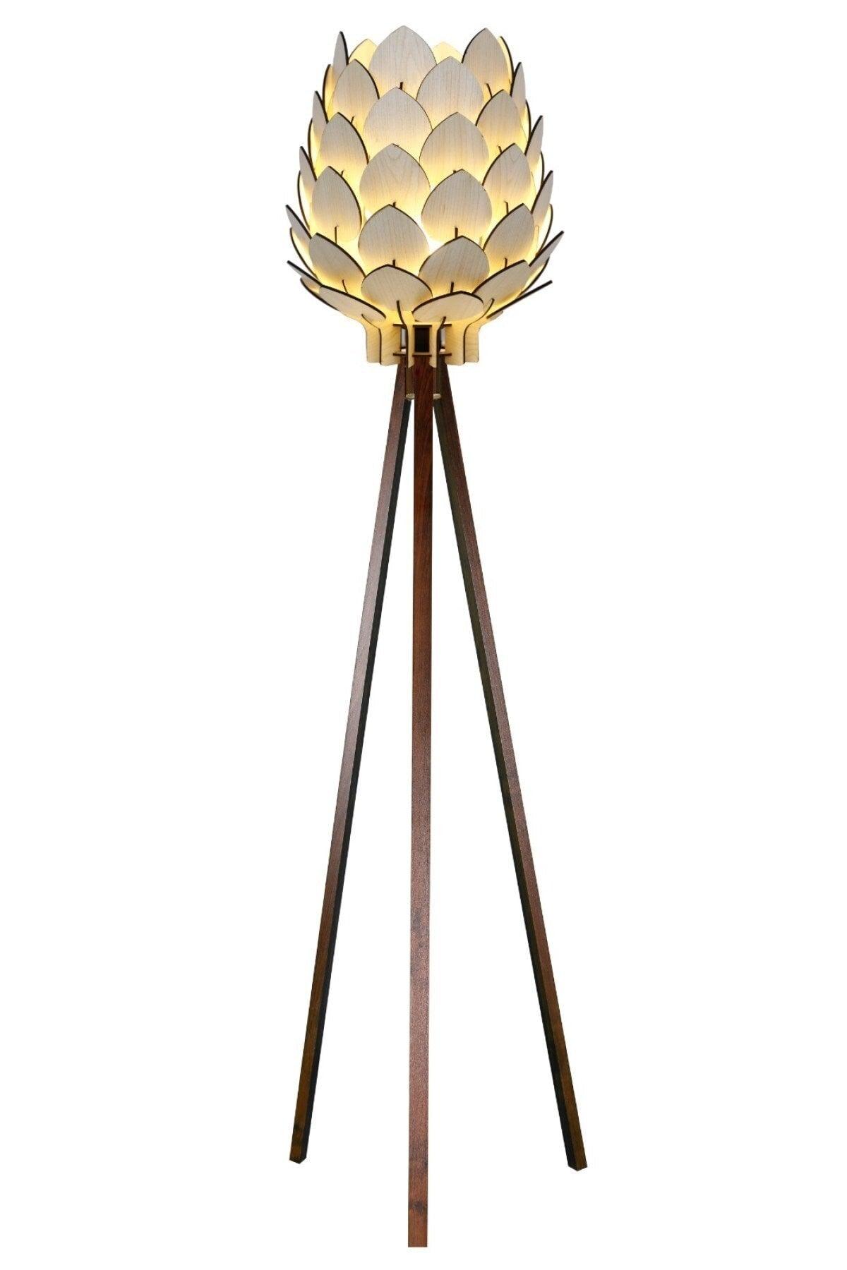 Decorative Wooden Cone Floor Lamp 3 Legs Lampshade Cream Head Coffee Leg 3005 - Swordslife