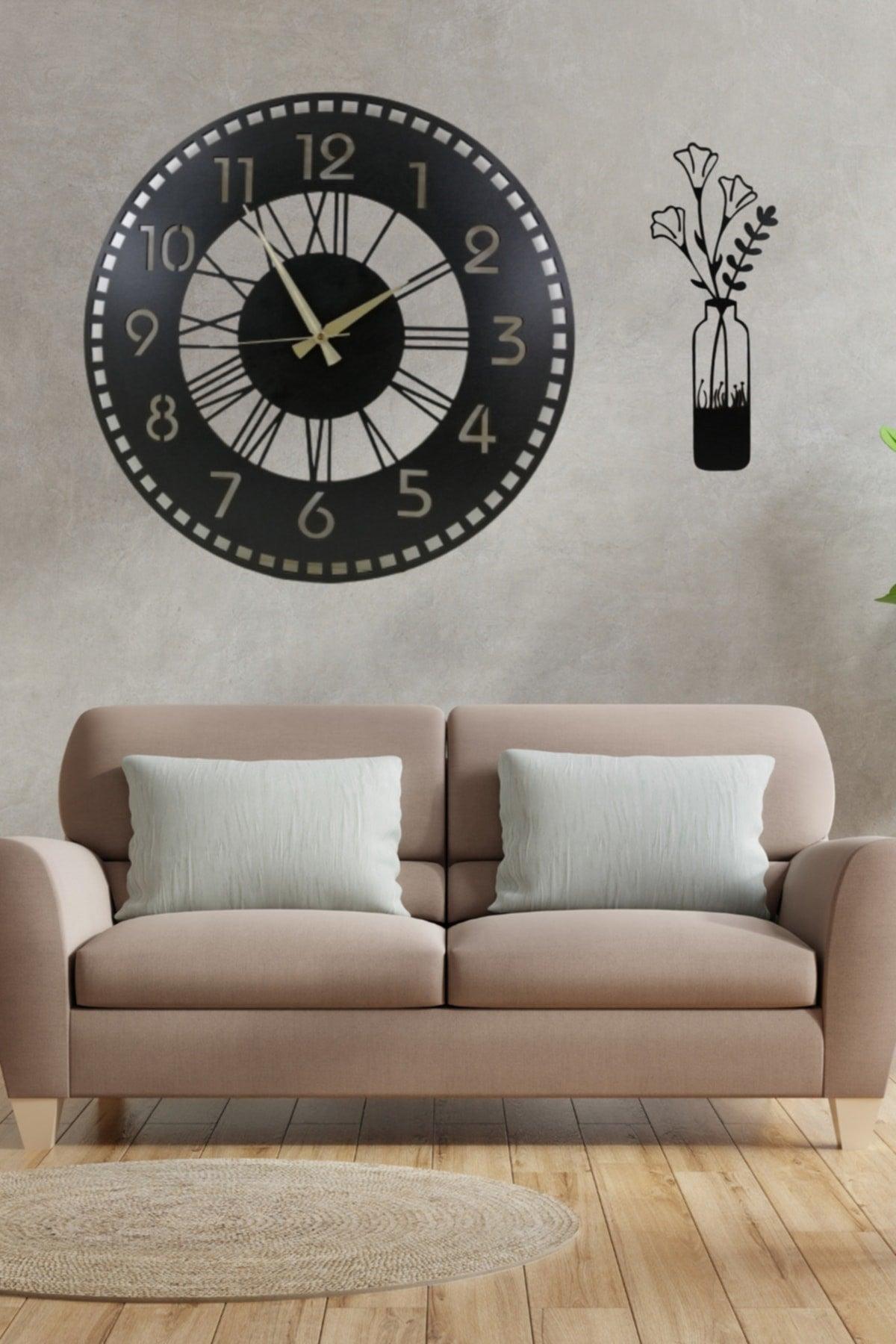 Decorative Wooden Wall Clock + Flower Vase Painting - Swordslife