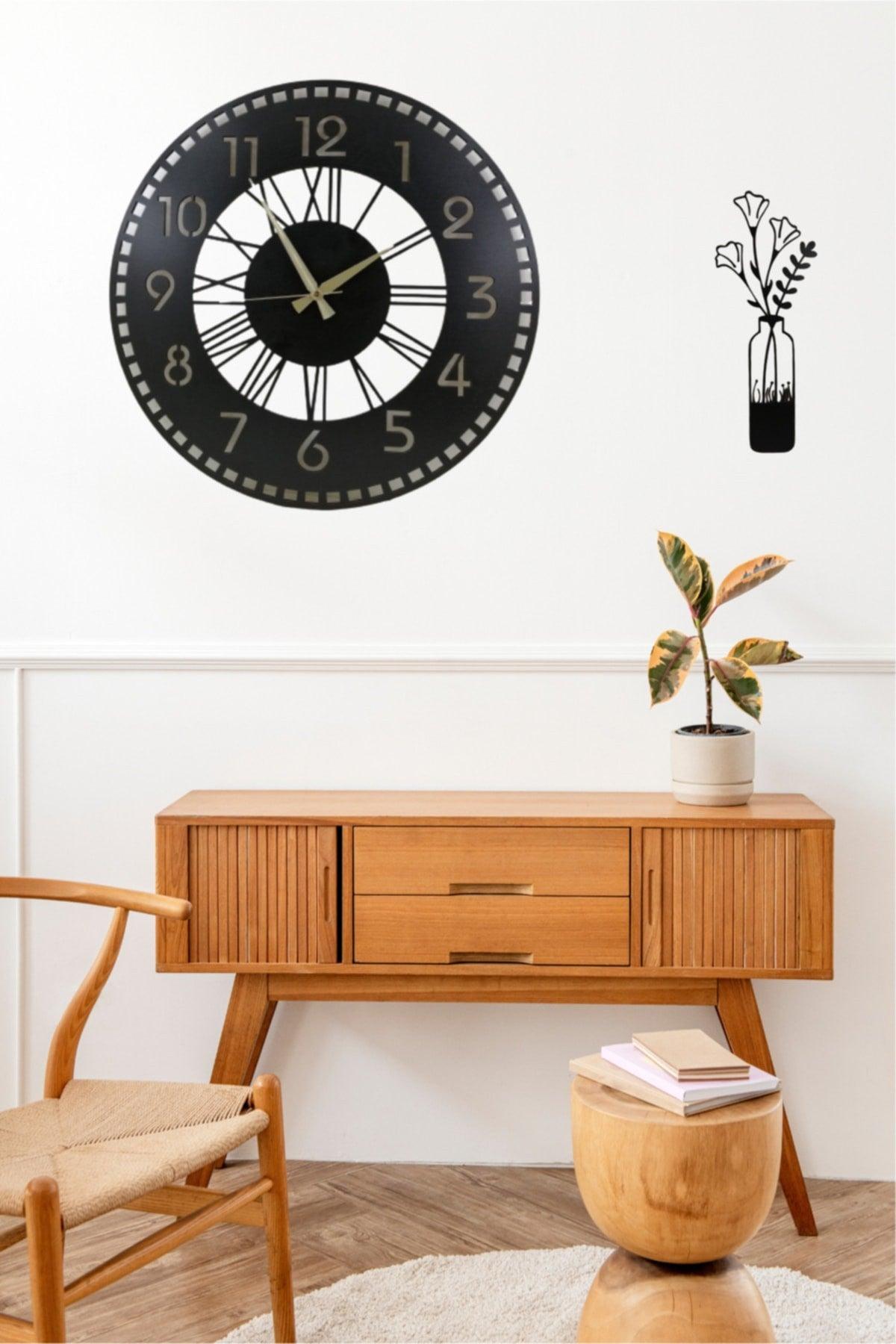 Decorative Wooden Wall Clock + Flower Vase Painting - Swordslife