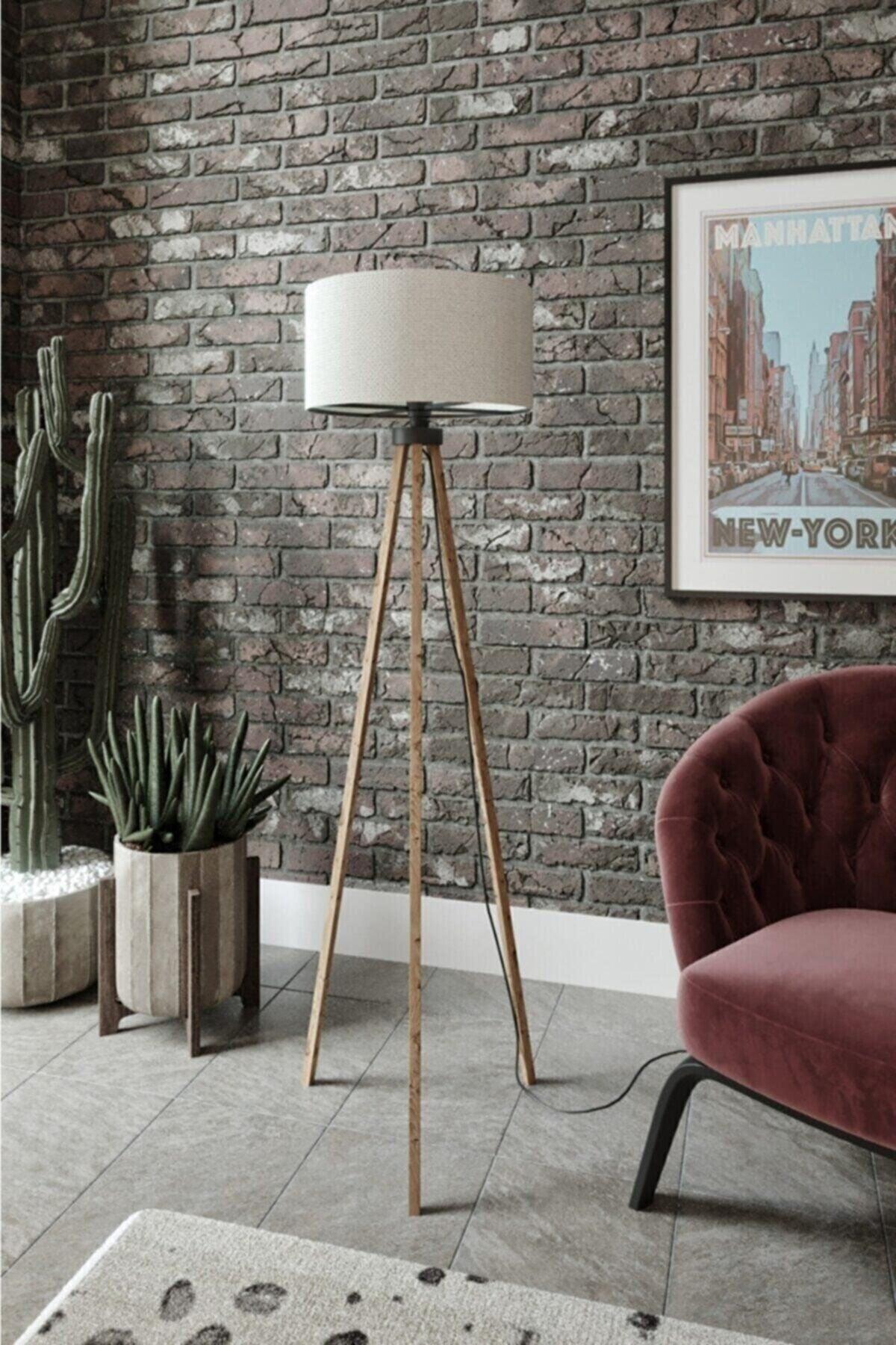 Decoratives Tripod Wooden 3-Legged Floor Lamp Lampshade Shine Cream - Swordslife