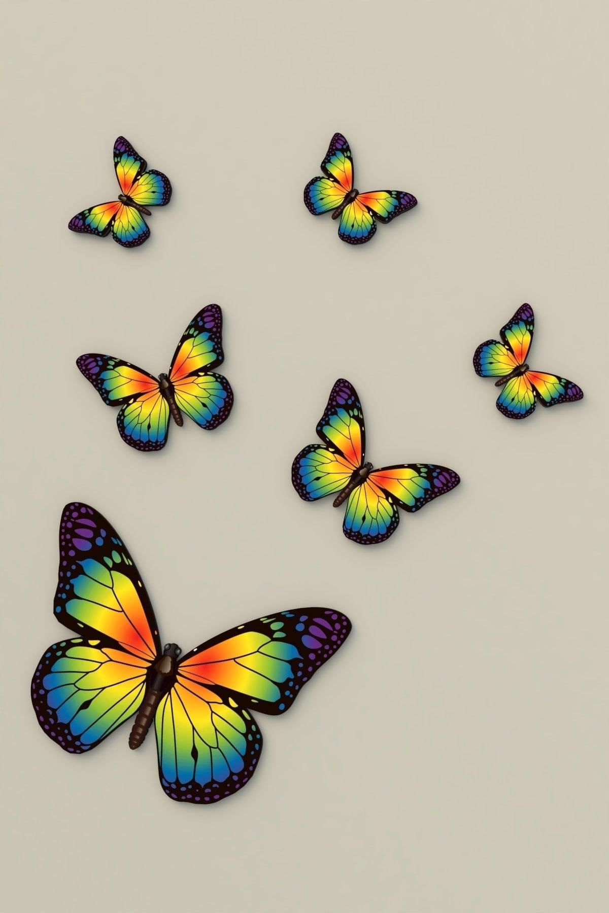 Decorative Wooden 6 Piece Butterfly Wall Ornament Rainbow - Swordslife