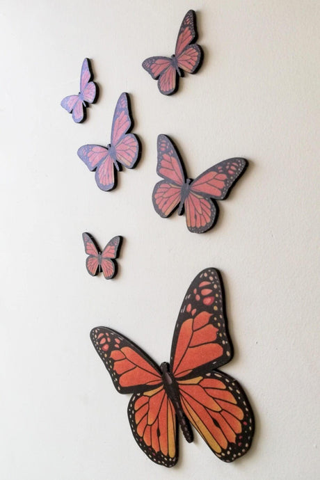 Decorative Wooden 6 Butterfly Wall Ornament Orange 40x30 - Swordslife