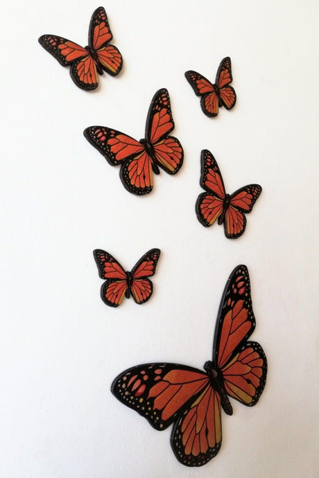 Decorative Wooden 6 Butterfly Wall Ornament Orange 40x30 - Swordslife